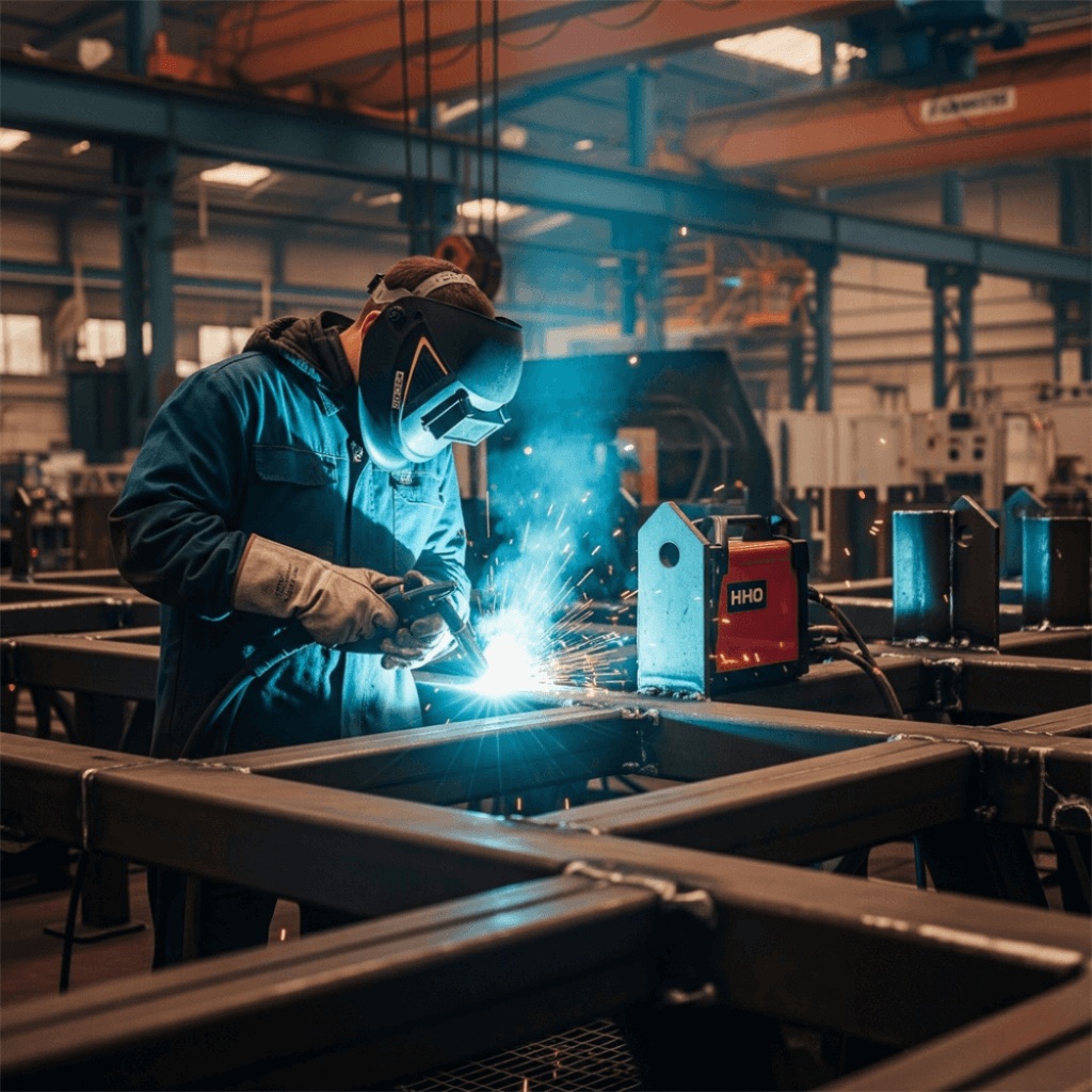hydrogen technology factory worker using hho welding machine