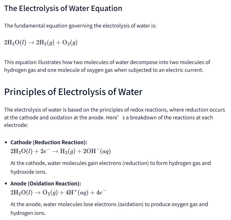 The Electrolysis of Water Equation