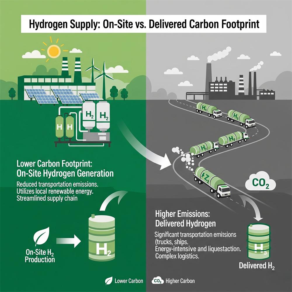 lower carbon footprint of on site hydrogen generation