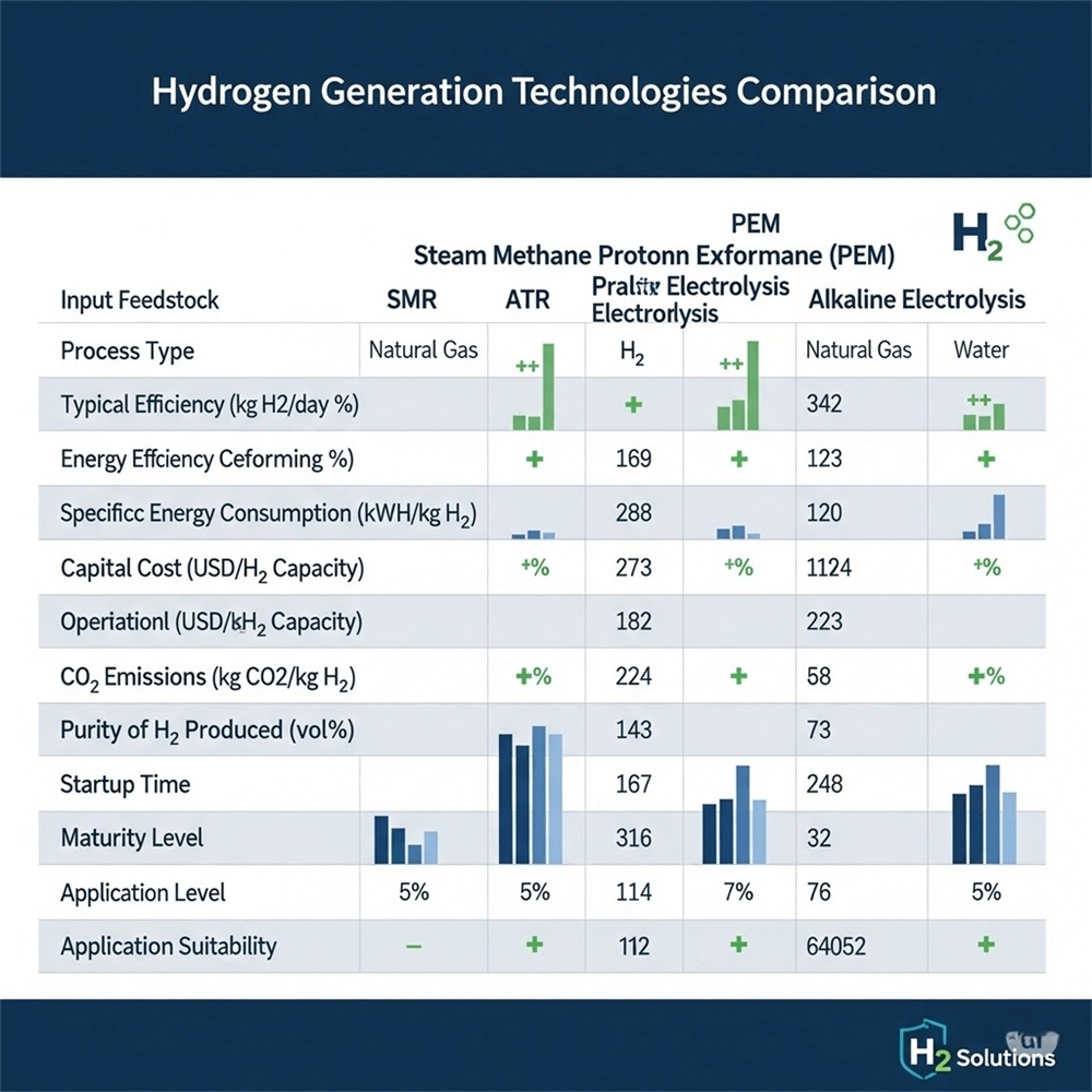 3 hydrogen generator technology comparison chart