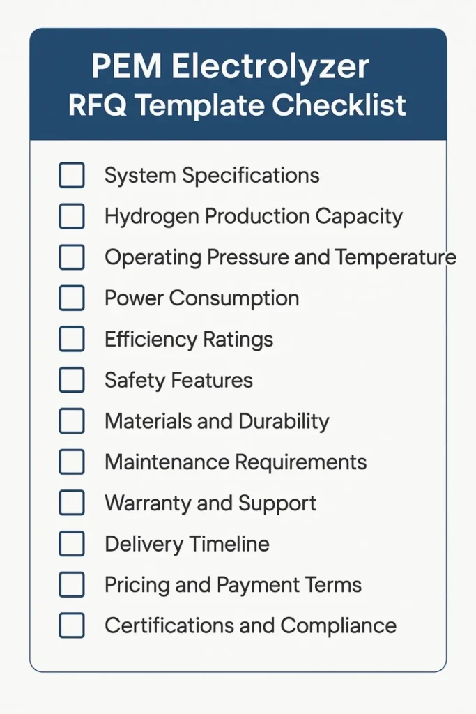 pem electrolyzer rfq template checklist
