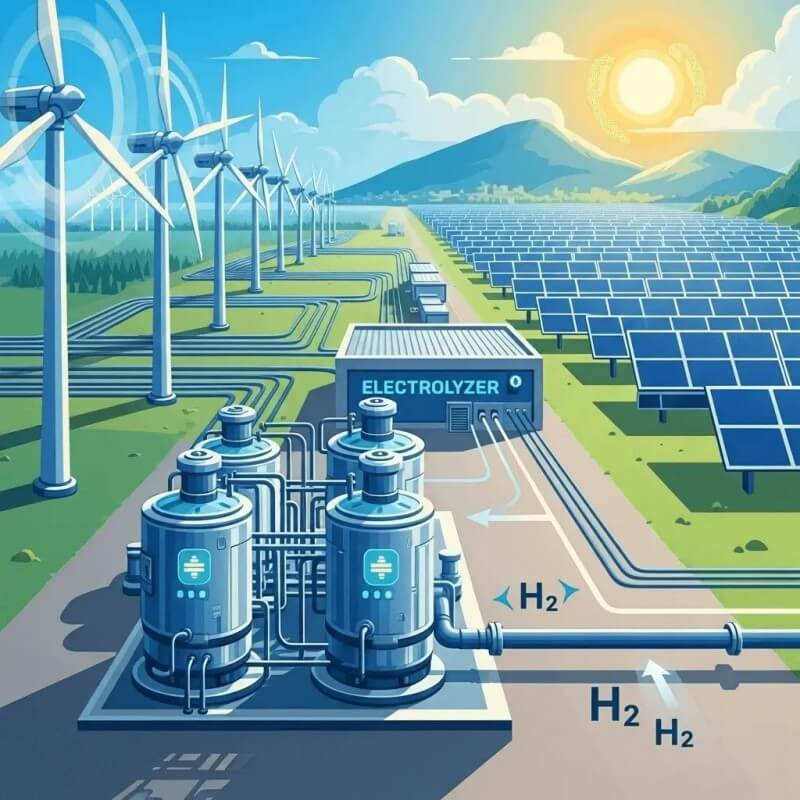 Hydrogen electrolyzer powering clean renewable energy with sustainability focus