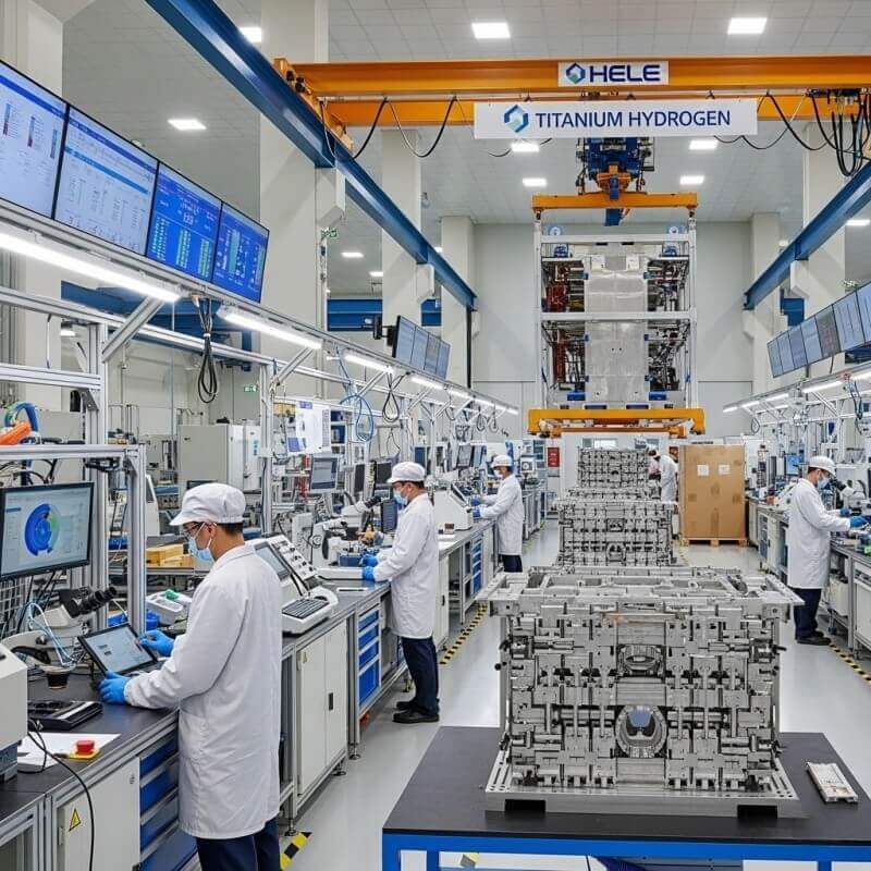 Hele Titanium Hydrogen factory producing PEM electrolyzers for export.