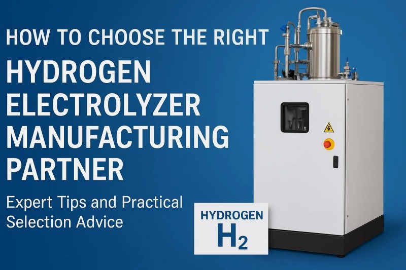Hydrogen electrolyzer manufacturing partner guide with PEM system illustration