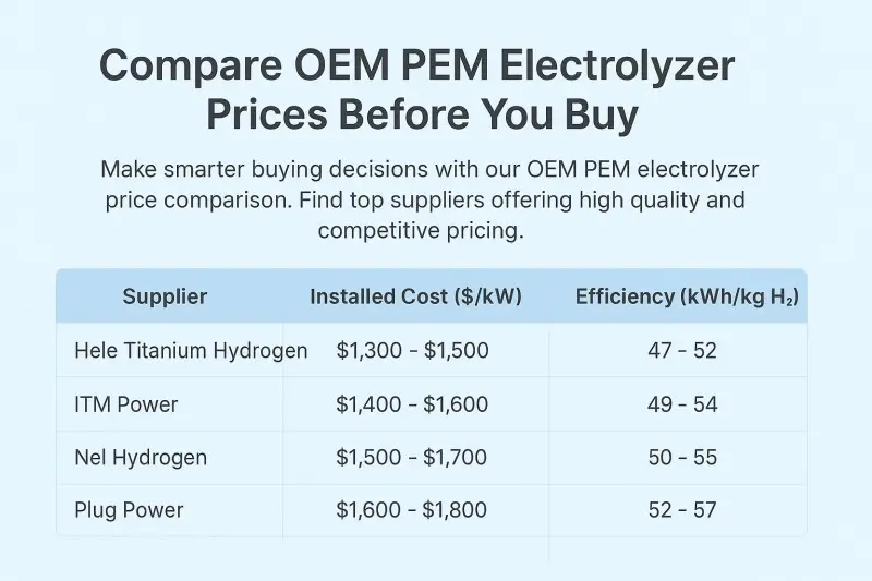 oem pem electrolyzer comparison table