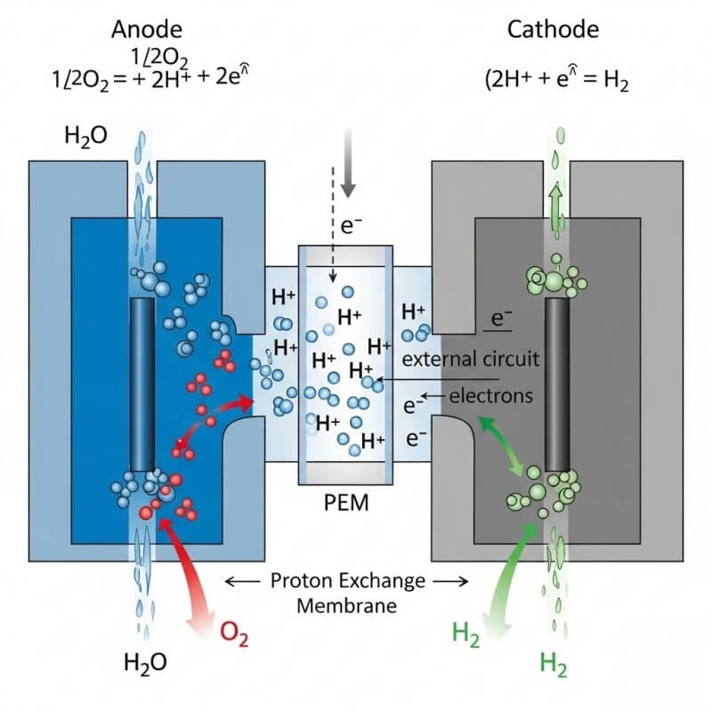 Diagram of PEM electrolyzer working process