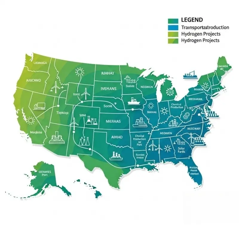 US Map with Hydrogen Hubs and Key Industries