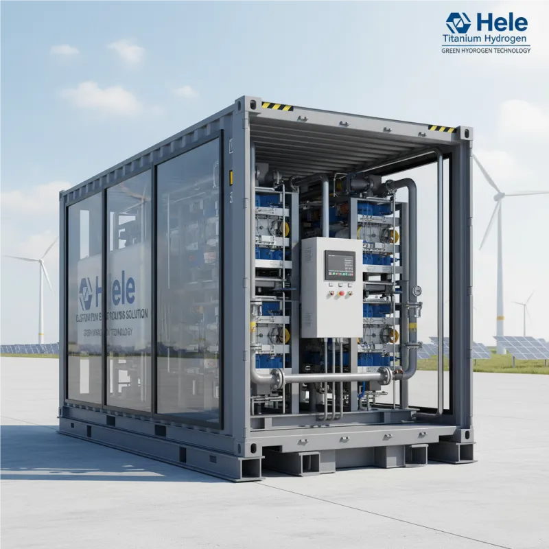 Render of a Custom PEM Electrolysis Solution in a Containerized Skid Mount for hydrogen production equipment integration.