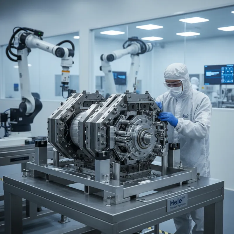 Hele Titanium Hydrogen's advanced manufacturing facility showcasing precision production of high-quality PEM electrolyzer stacks and components for OEM partners.