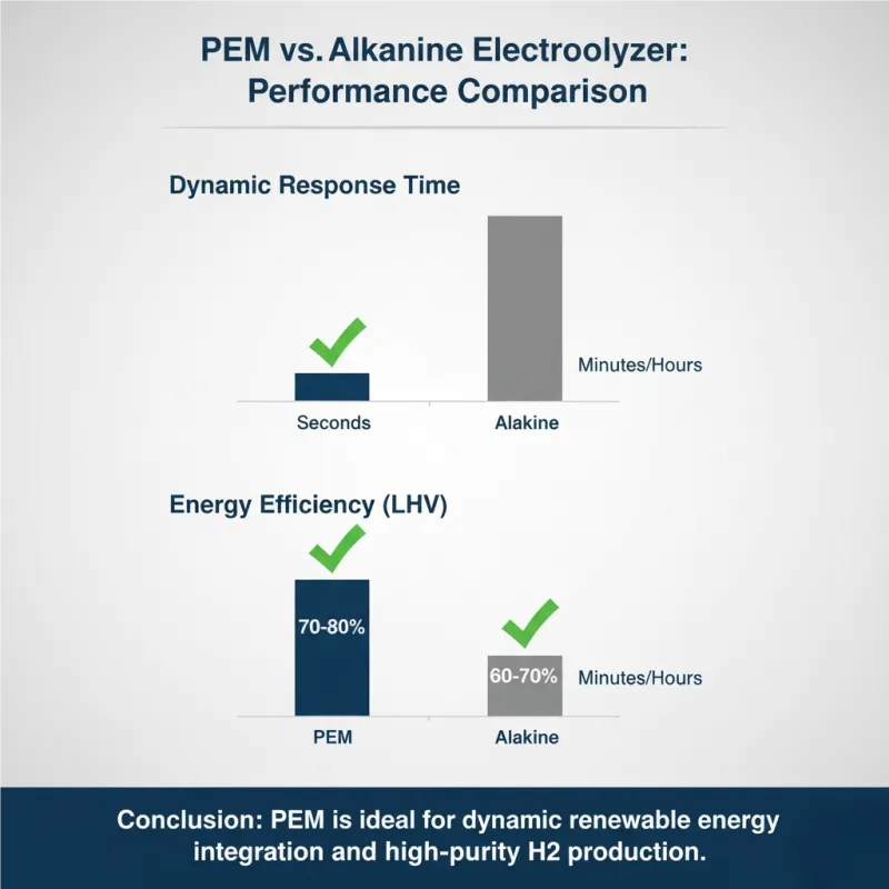 PEM vs. Alkaline Electrolyzer Efficiency and Response Time Comparison Chart for Fuel Cell Technology Partner decisions.