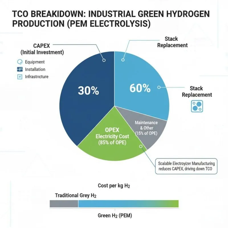 tco pem electrolyzer cost breakdown infographic